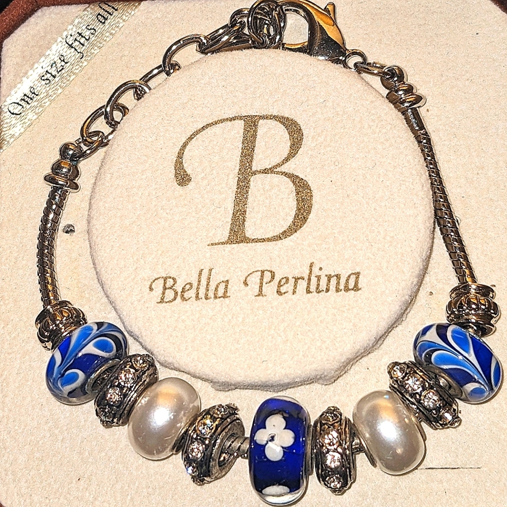 Vintage Bella Perlina Silver Plated Crystal and Glass Charm Bracelet